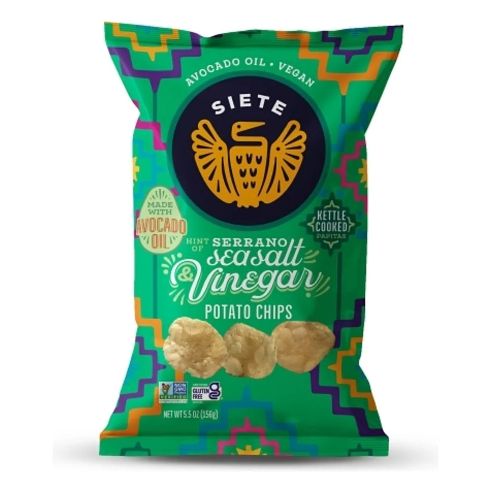Siete Serrano, Sea Salt & Vinegar Kettle Cooked Potato Chips, 5.5 Ounce — 6 Per Case