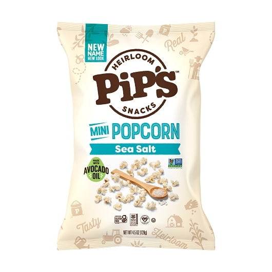 Pips Heirloom Snacks Mini Popcorn, Sea Salt, 4.5 Ounce — 12 Per Case
