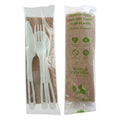 World Centric TPLA Compostable Corn Starch Individually Wrapped Knife, Fork, Spoon & Napkin Assorted Cutlery Kit — 250 Per Case