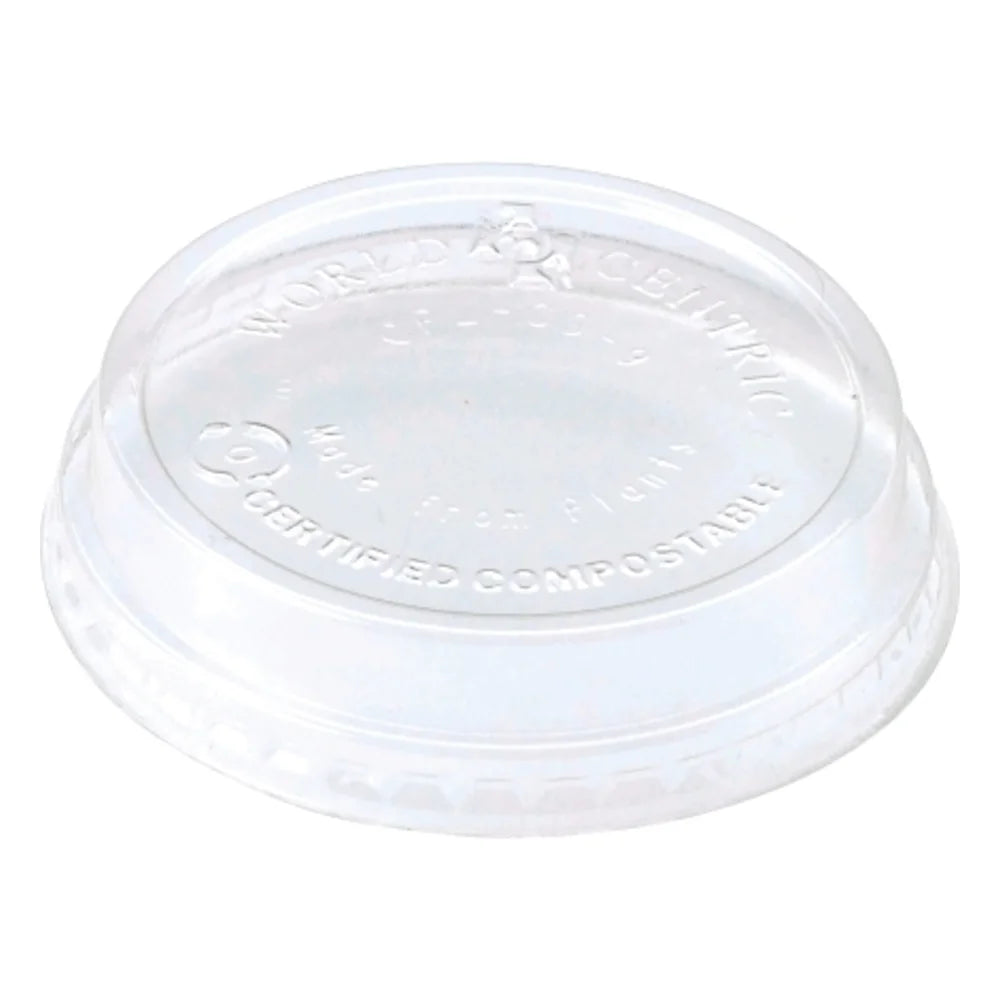 World Centric 4-9 Ounce Ingeo Compostable Clear Raised Lid, 9 Ounce — 40 Per Case