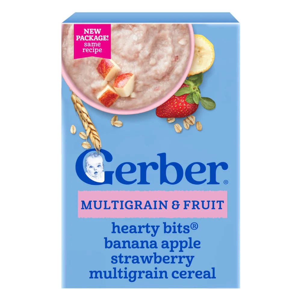 Gerber 2Nd Foods Hearty Bits Multigrains Banana Apple Strawberry Baby Cereal, 8 Ounce — 5 Per Case