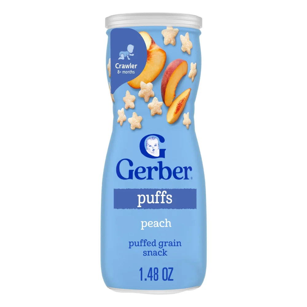 Gerber Graduates Peach Puffs Cereal Baby Snack Canister, 1.48 Ounce — 6 Per Case