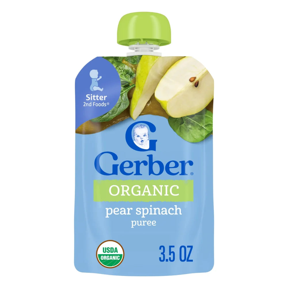 Gerber Pear Spinach Puree Baby Food Pouch, 3.5 Ounce — 12 Per Case