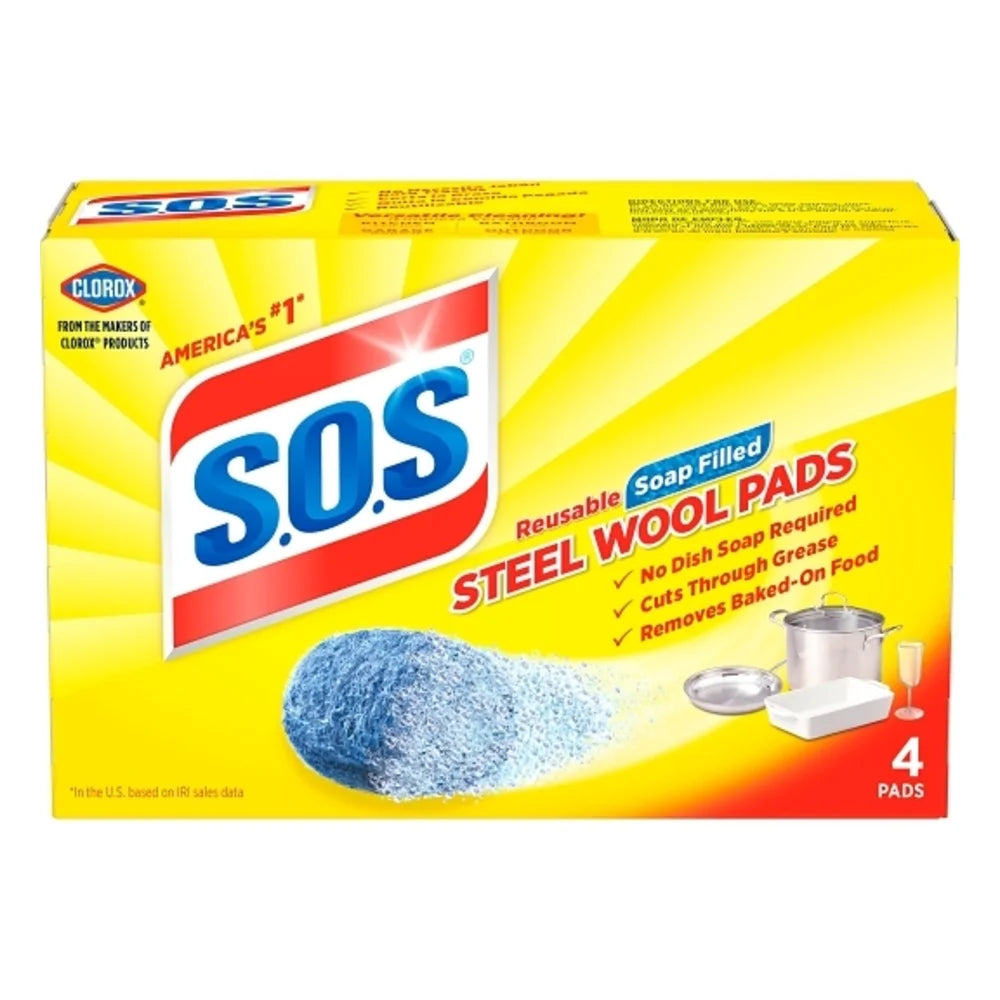 S.O.S Steel Wool Soap Pads, 4 Count — 24 Per Case