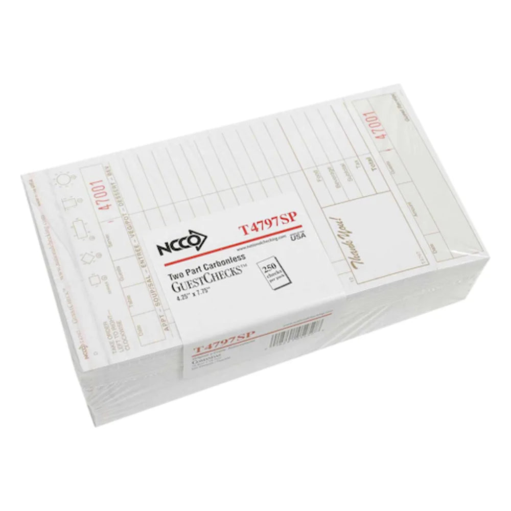 NCCO 4.25 Inch X 7.75 Inch 2 Part Tan Tint Carbonless 12 Line Guest Check, 2000 Each — 1 Per Case