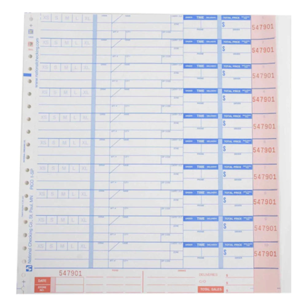 NCCO National Checking 10.25 Inch X 11 Inch 4 Part Carbonless White 10 Orders Pizza Order Form — 300 Per Case