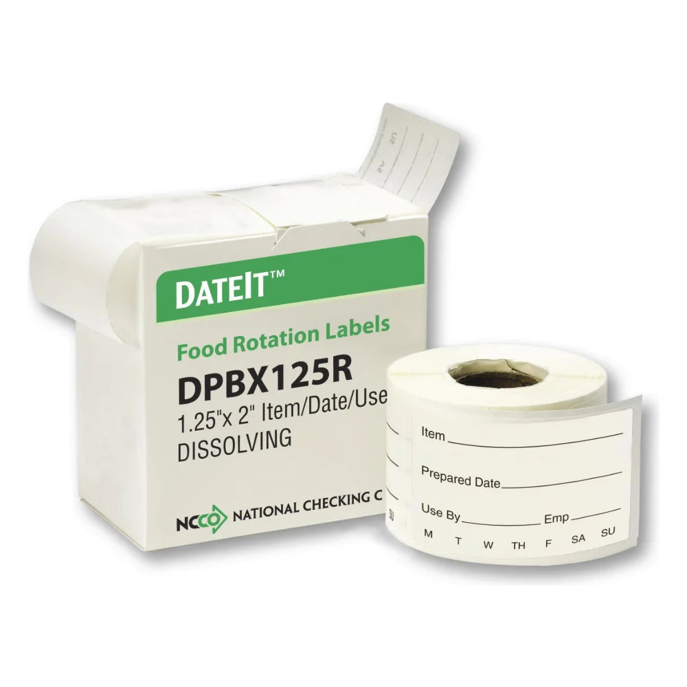NCCO 1.25" X 2" Dissolving Use By Labels With Box, 250 Each — 250 Per Case
