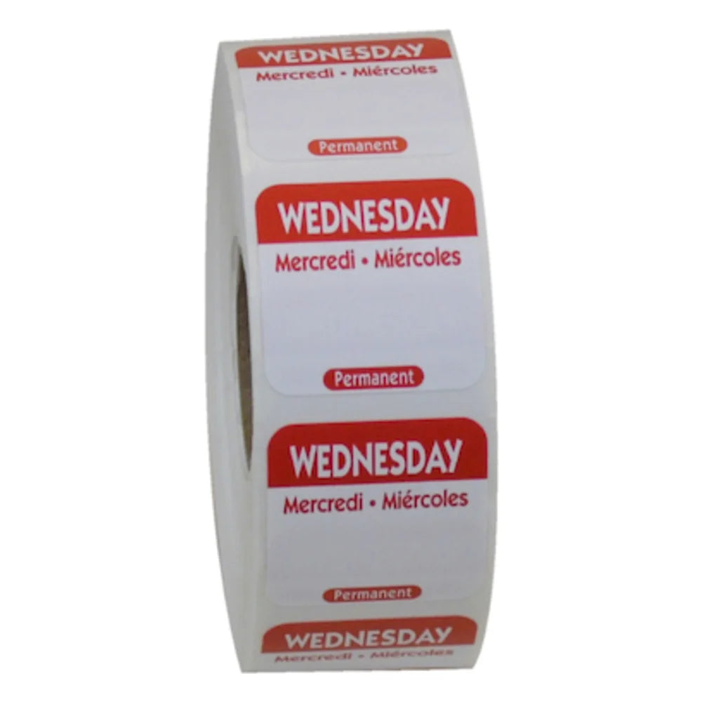 NCCO 1 Inch X 1 Inch Trilingual Red Wednesday Permanent Label, 1000 Each — 1 Per Case