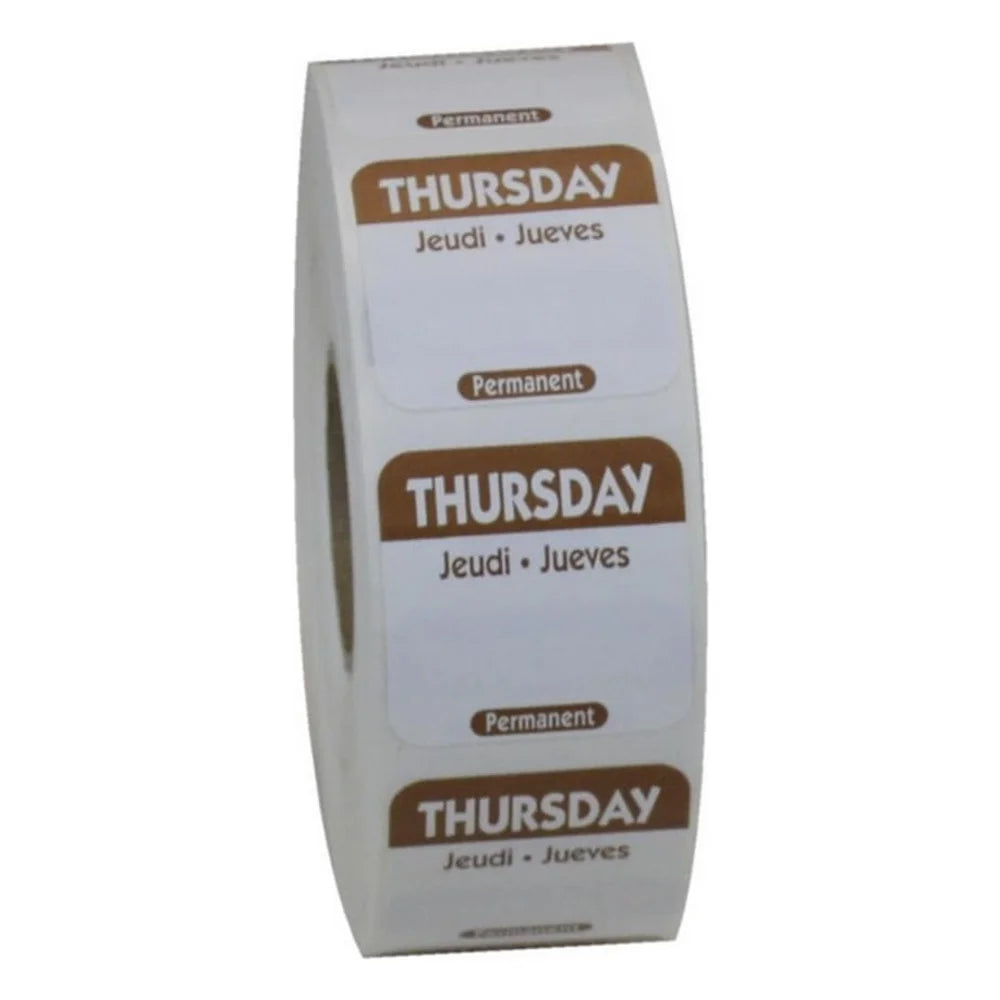 NCCO 1 Inch X 1 Inch Trilingual Brown Thursday Permanent Label, 1000 Each — 1 Per Case