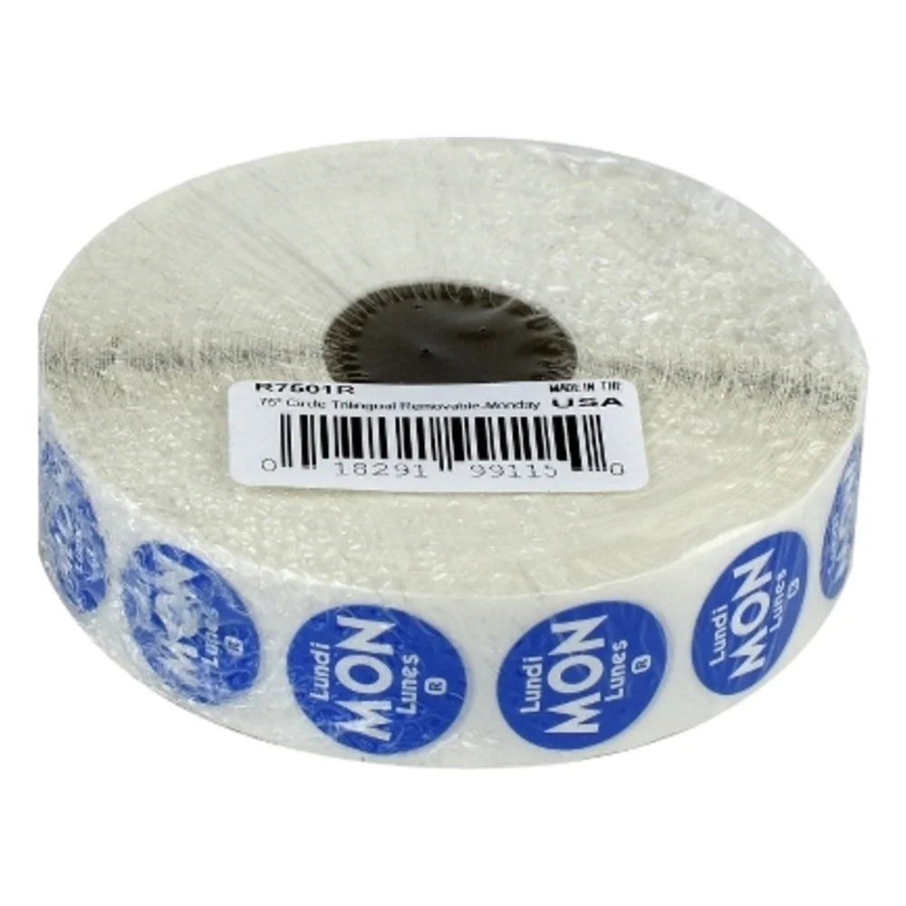 NCCO .75 Inch Circle Trilingual Removable Blue Monday Label — 1 Per Case