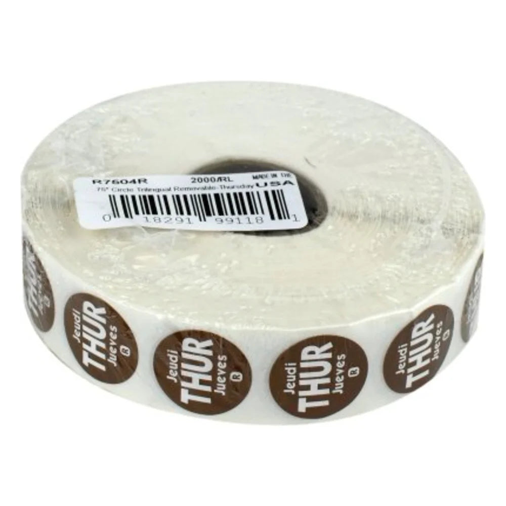 NCCO .75 Inch Circle Trilingual Removable Brown Thursday Label, 2000 Each — 1 Per Case