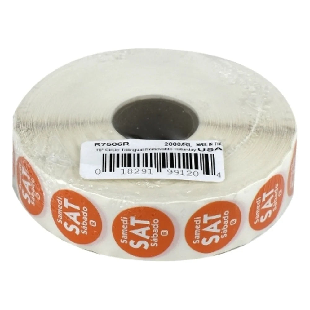 NCCO .75 Inch Circle Trilingual Removable Orange Saturday Label, 2000 Each — 1 Per Case