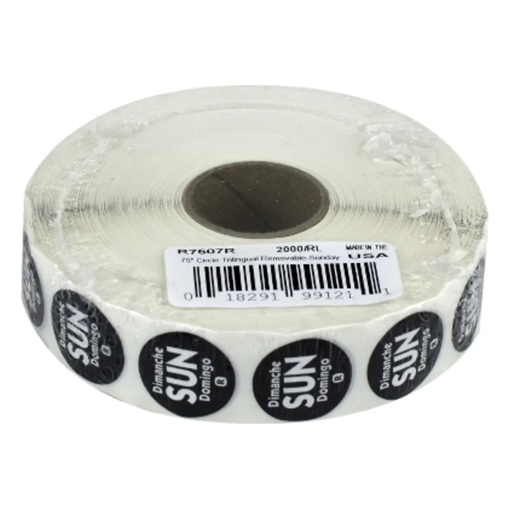 NCCO .75 Inch Circle Trilingual Removable Black Sunday Label — 1 Per Case