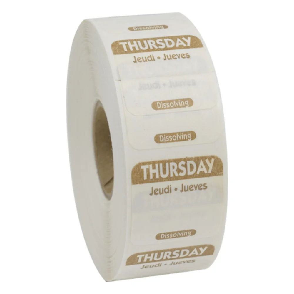 NCCO 1 Inch X 1 Inch Trilingual Brown Thursday Dissolvable Label — 1 Per Case