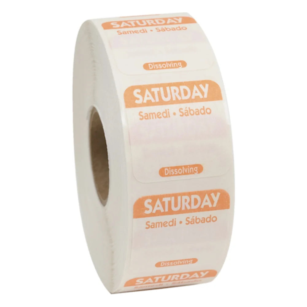 NCCO 1 Inch X 1 Inch Trilingual Orange Saturday Dissolvable Label — 1 Per Case