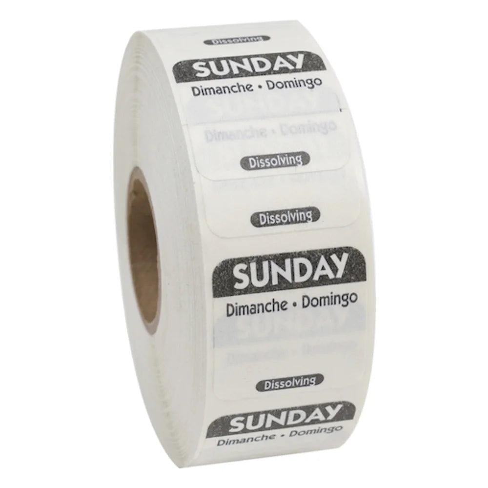 NCCO Trilingual Black Sunday Dissolvable Label, 1 Inch X 1 Inch — 1 Per Case