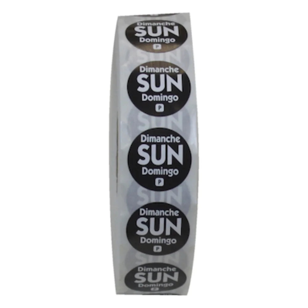 NCCO .75 Inch Circle Trilingual Permanent Black Sunday Label — 1 Per Case