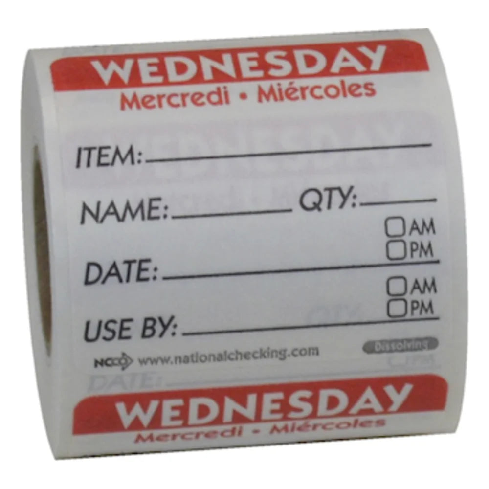 National Checking Dissolving Wednesday Labels, 2"X2" — 250 Per Case