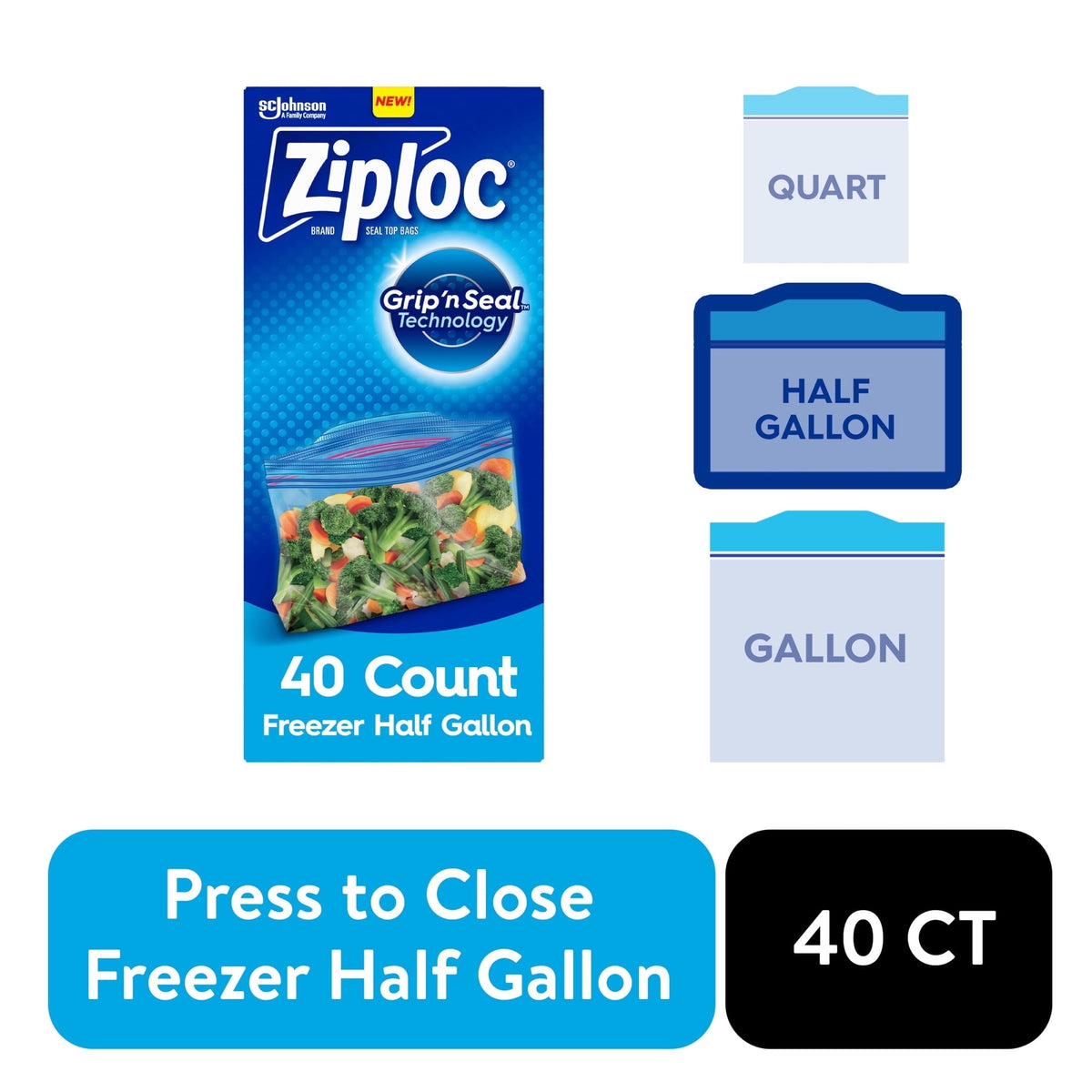 Ziploc Freezer Half Gallon, 40 Count — 9 Per Case
