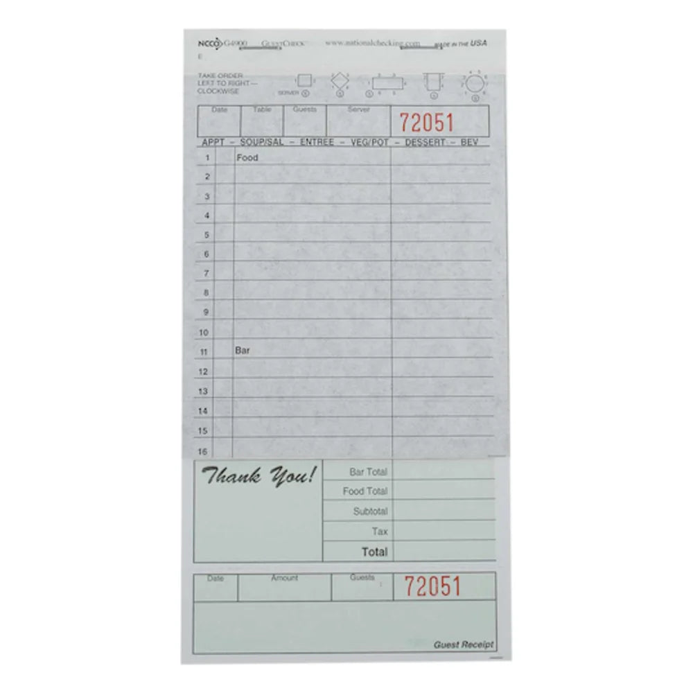 NCCO Guest Check 2 Part Carbon Green, 50 Per Pack — 50 Per Case