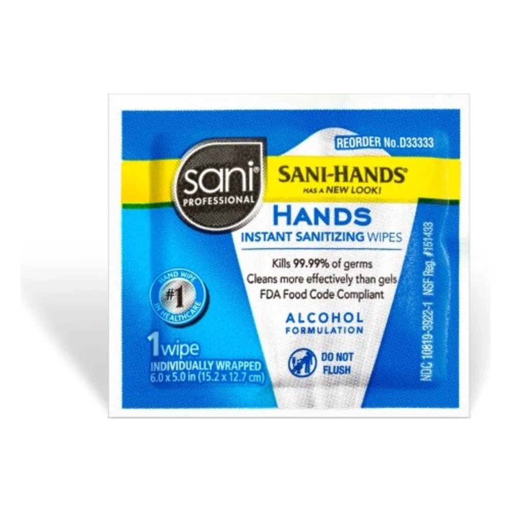 Sani Professional Sani-Hands Packets Sanitizing Wipes, 150 Count — 20 Per Case