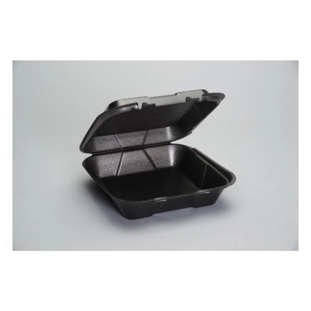 Genpak 9.25 Inch X 9.25 Inch X 3 Inch Black Large Snap It Foam Hinged Dinner Container — 200 Per Case