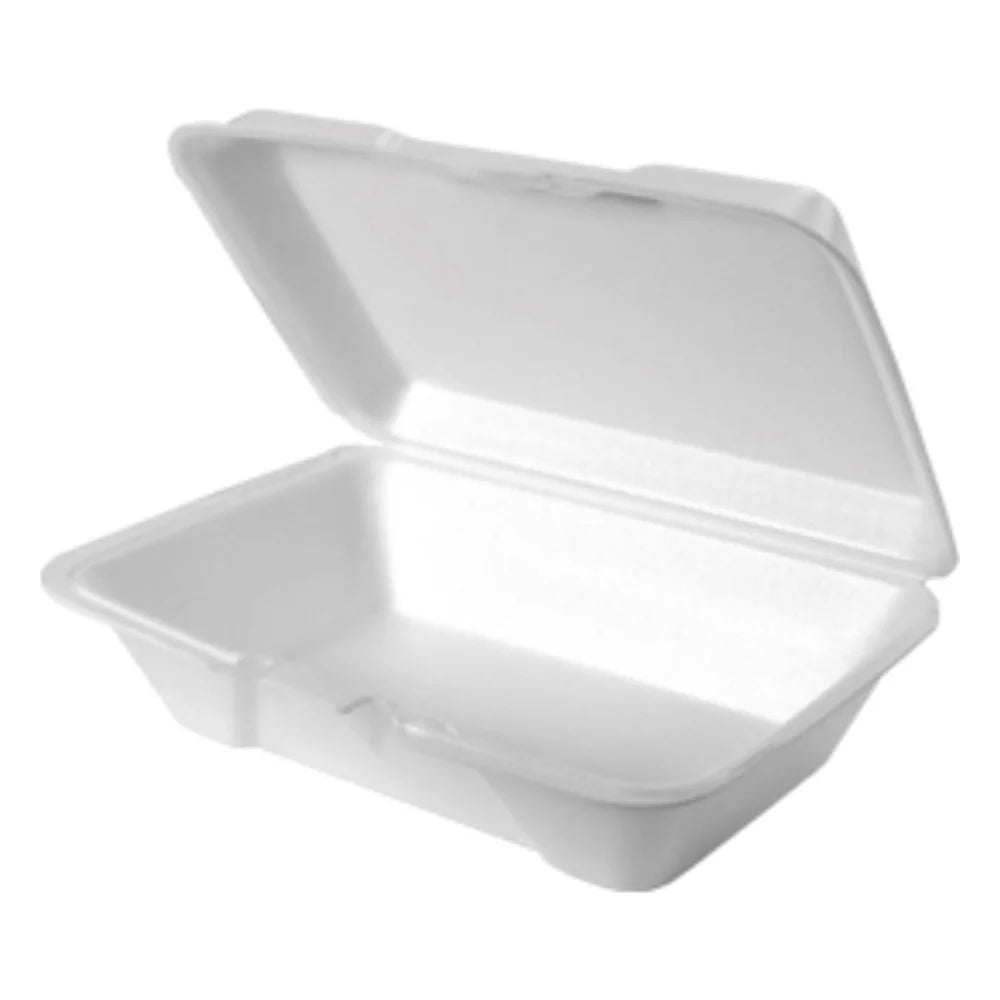 Genpak 9.19 Inch X 6.5 Inch X 2.875 Inch White Large Deep All Purpose Foam Hinged Container — 200 Per Case