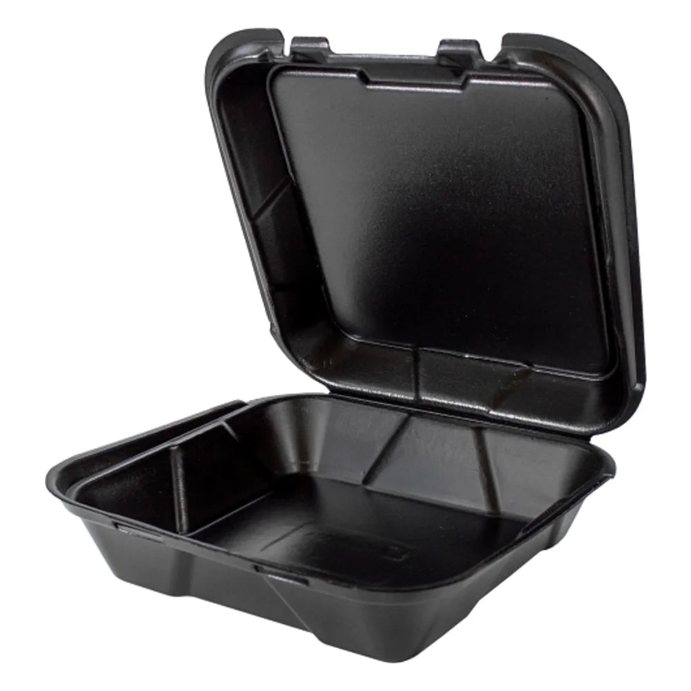 Genpak Foam Container Black Vented Hinged — 200 Per Case