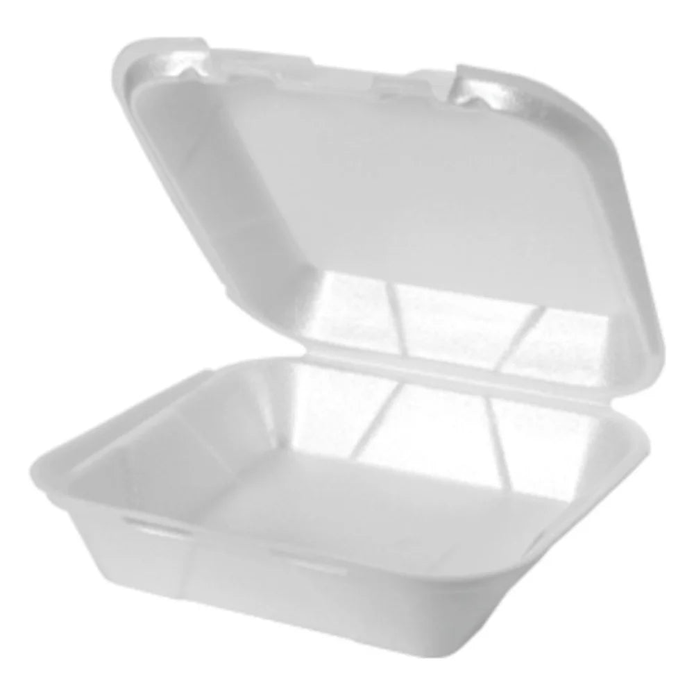 Genpak 8.25 Inch X 8 Inch X 3 Inch White Medium Snap It Foam Hinged Dinner Container — 200 Per Case
