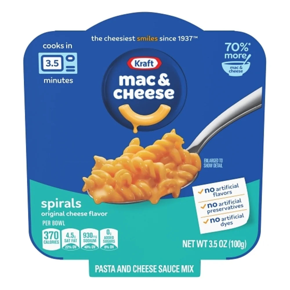 Kraft Easy Mac Spiral Macaroni & Cheese Bowl, 3.5 Ounce — 6 Per Case