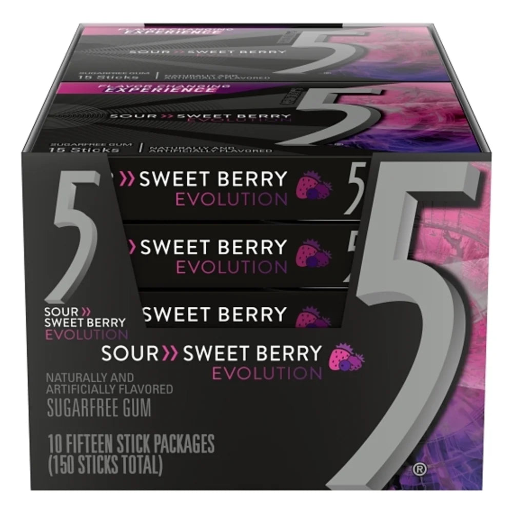 5 Gum Sugar Free Sour Berry Candy, 15 Piece — 120 Per Case
