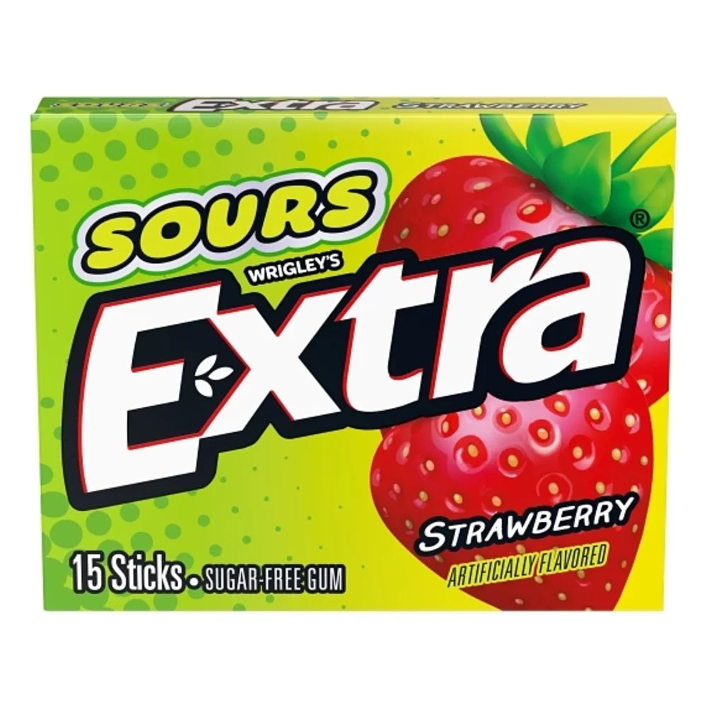 Extra Sour Strawberry Sticks, 15 Piece — 120 Per Case