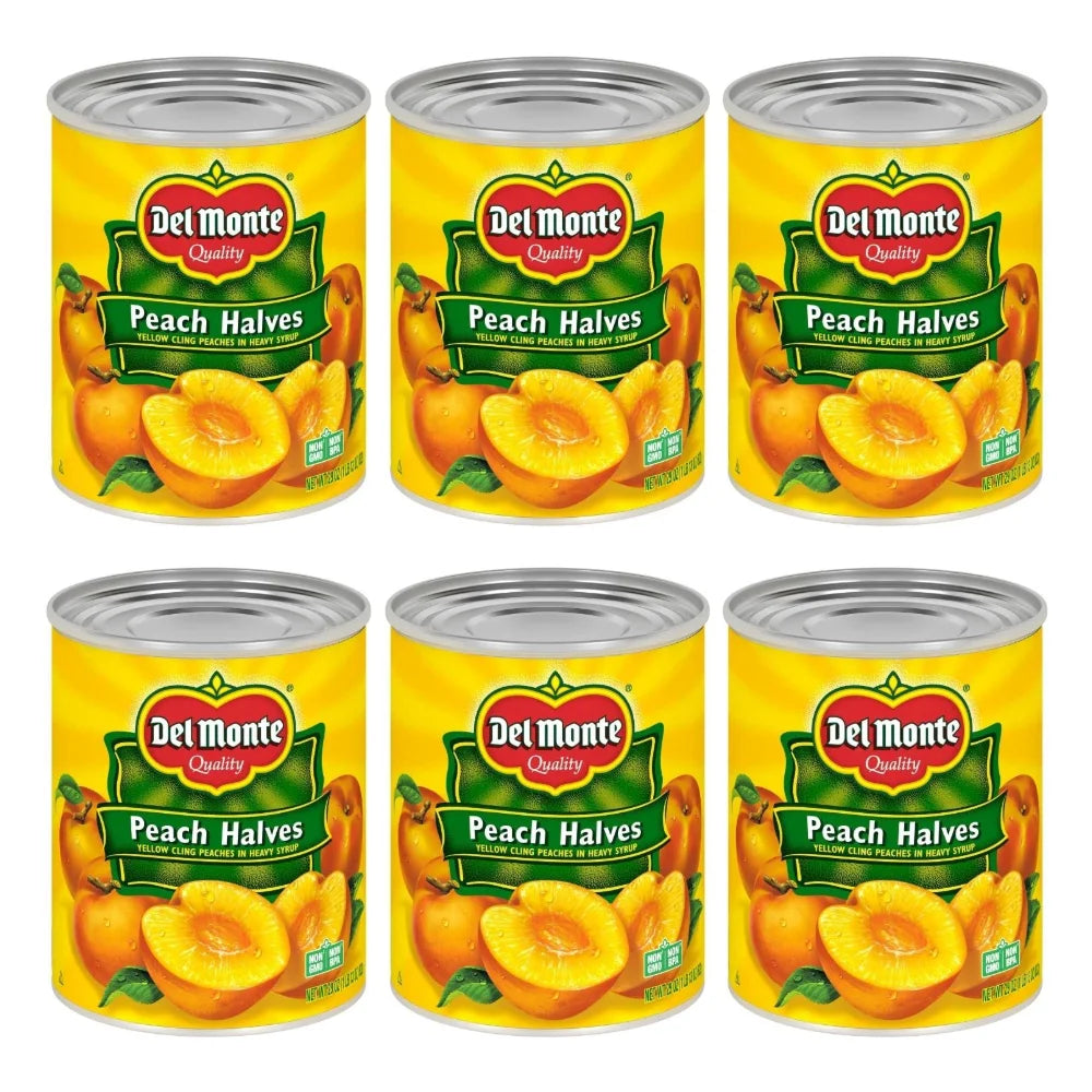 Del Monte Yellow Clingstone Peach Halves In Heavy Syrup, 29 Ounce — 6 Per Case