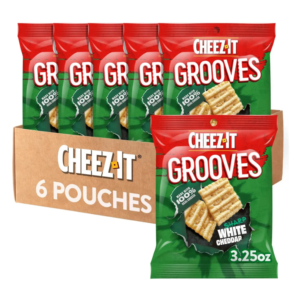 Cheez-It Grooves Sharp White Cheddar Crackers, 3.25 Ounce — 6 Per Case