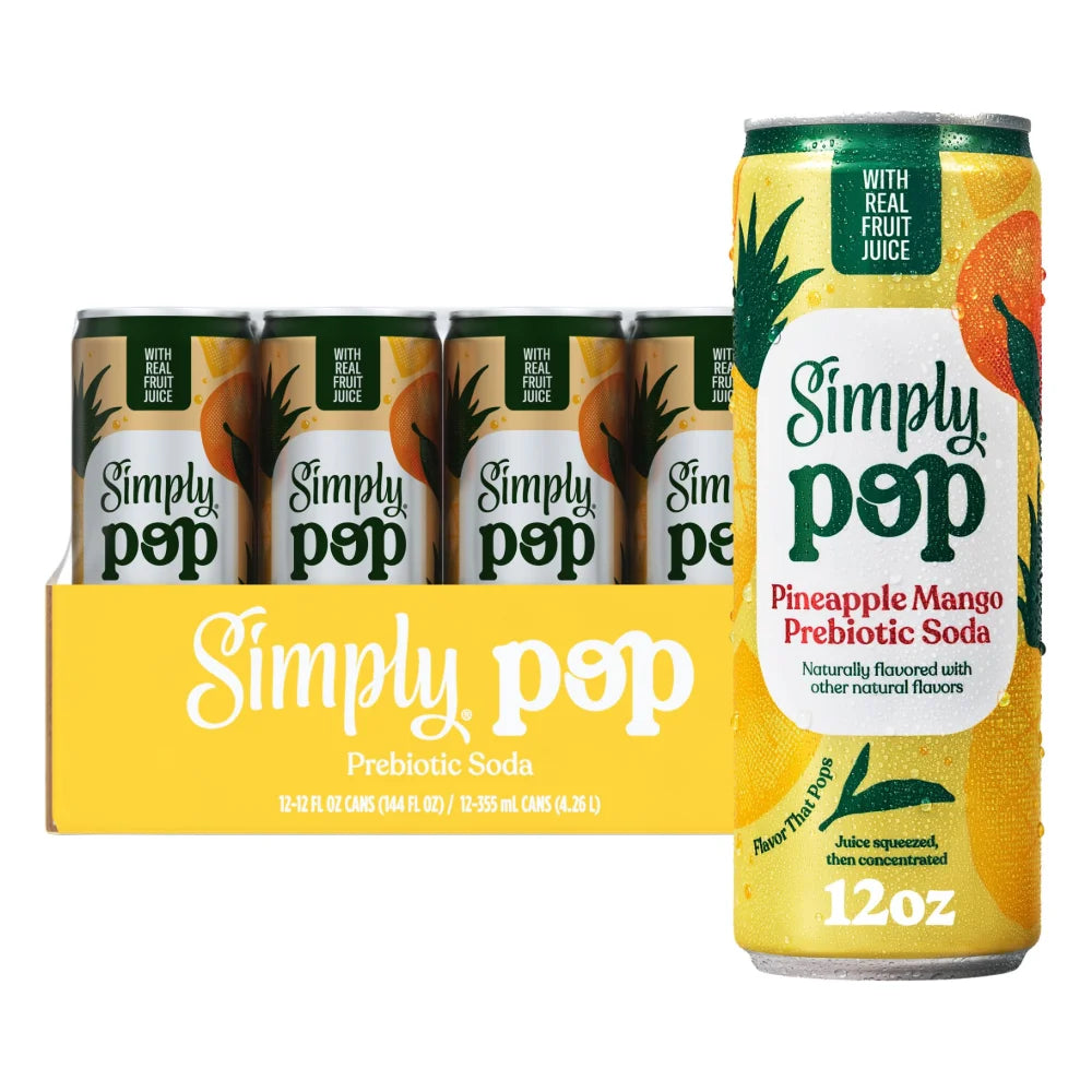 Simply Pop Prebiotic Pineapple Mango Soda, 12 Fluid Ounce — 12 Per Case