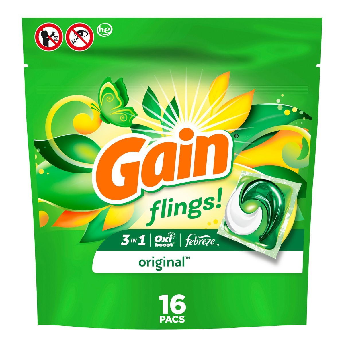 Gain Flings Original Laundry Detergent, 16 ct — 6 Per Case