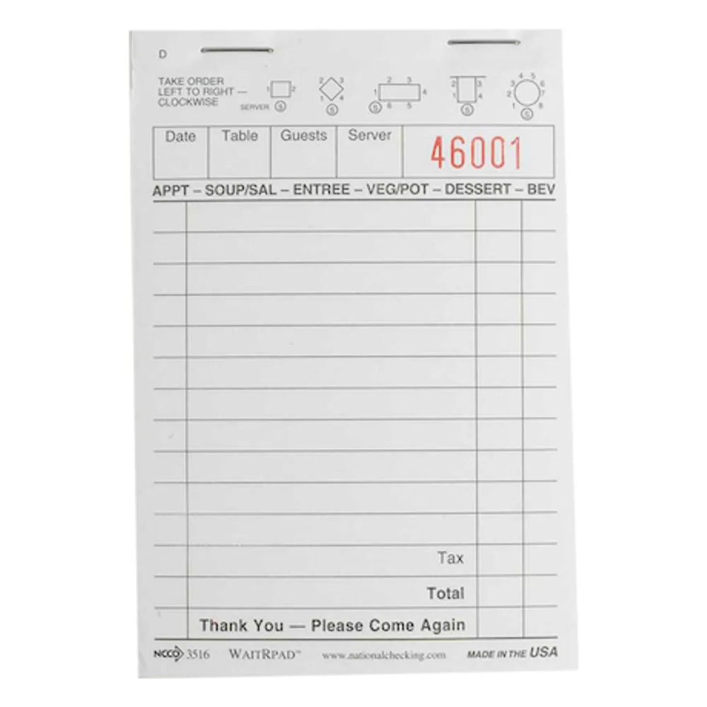 NCCO Waitrpad 3.4 Inch X 5.125 Inch 13 Line White 1 Part Guest Check — 1 Per Case