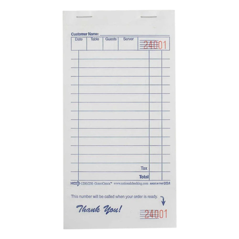 NCCO 3.5 Inch X 6.75 Inch 1 Part White 13 Line Guest Check — 1 Per Case