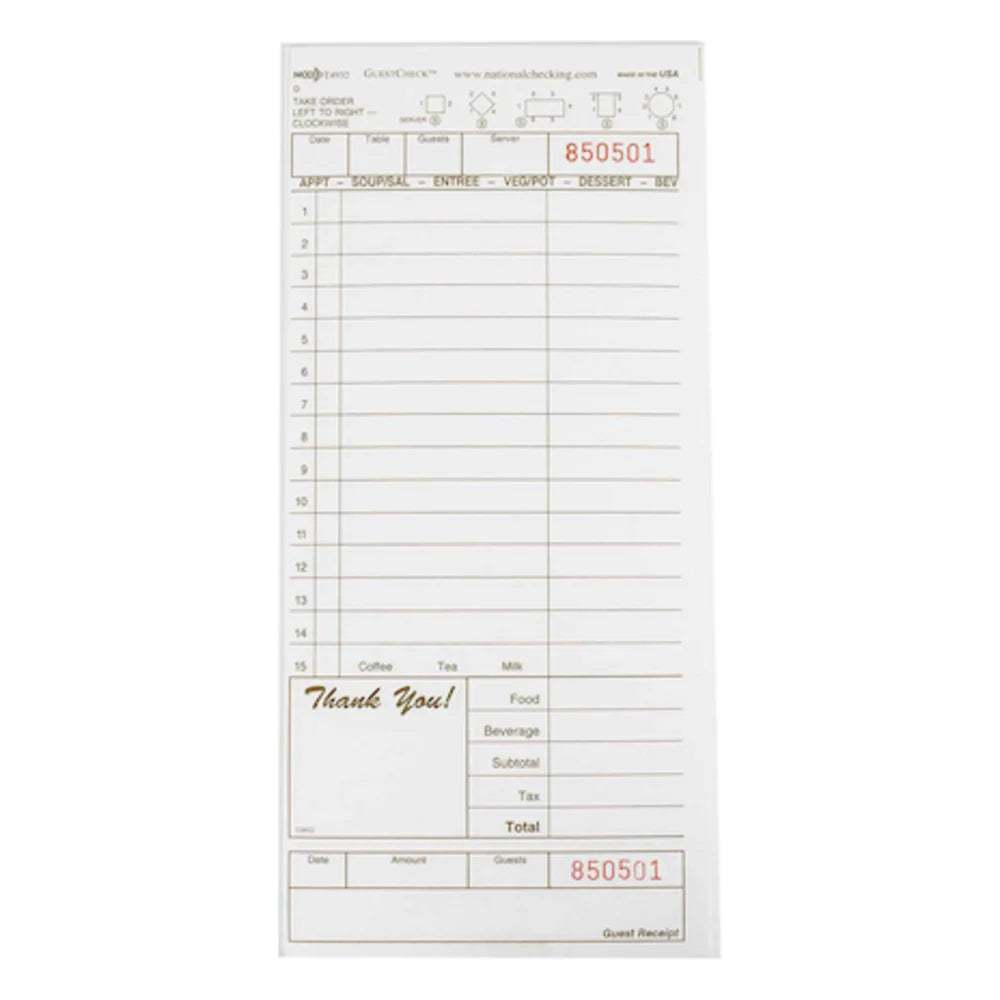 NCCO 4.25 Inch X 9 Inch 1 Part Tan Tint 15 Line Guest Check — 1 Per Case