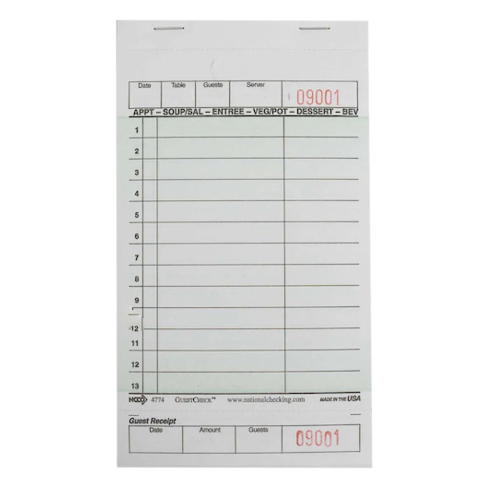 NCCO National Checking 4.25 Inch X 7.25 Inch 1 Part Green 13 Line Guest Check — 1 Per Case