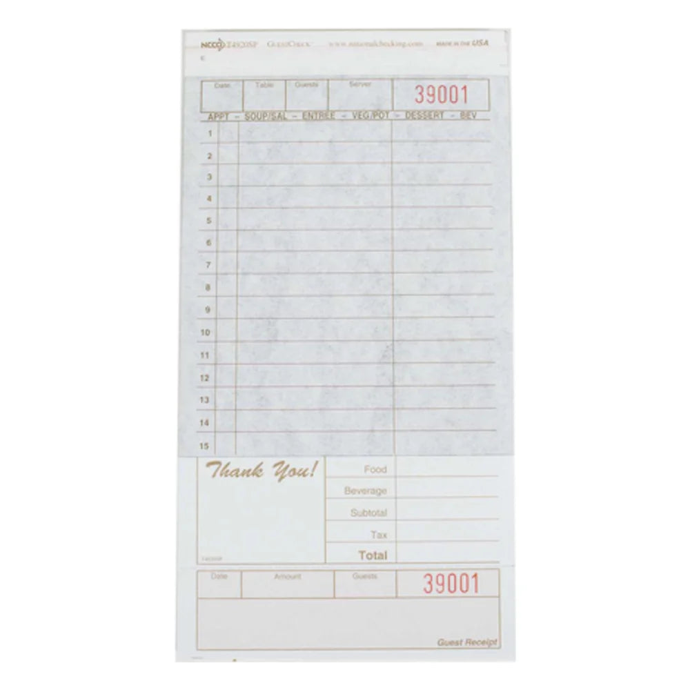 NCCO 4.2 Inch X 8.25 Inch 2 Part Carbon Tan 15 Line Guest Check — 1 Per Case