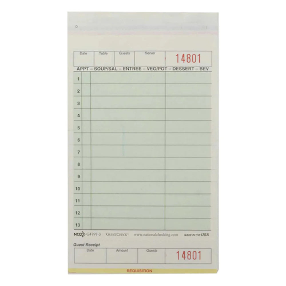 NCCO National Checking 4.2 Inch X 7.25 Inch 3 Part Green Carbonless 13 Line Guest Check — 1 Per Case