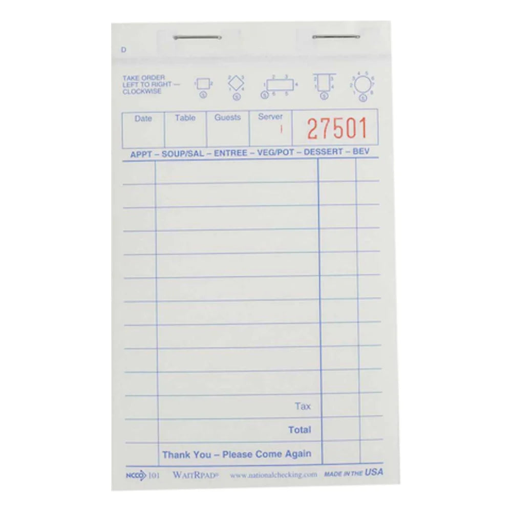 NCCO Waitrpad 3.4 Inch X 5.63 Inch 13 Line White Cbnls 2 Part Guest Check 100 Per Pad, 5000 Each — 1 Per Case