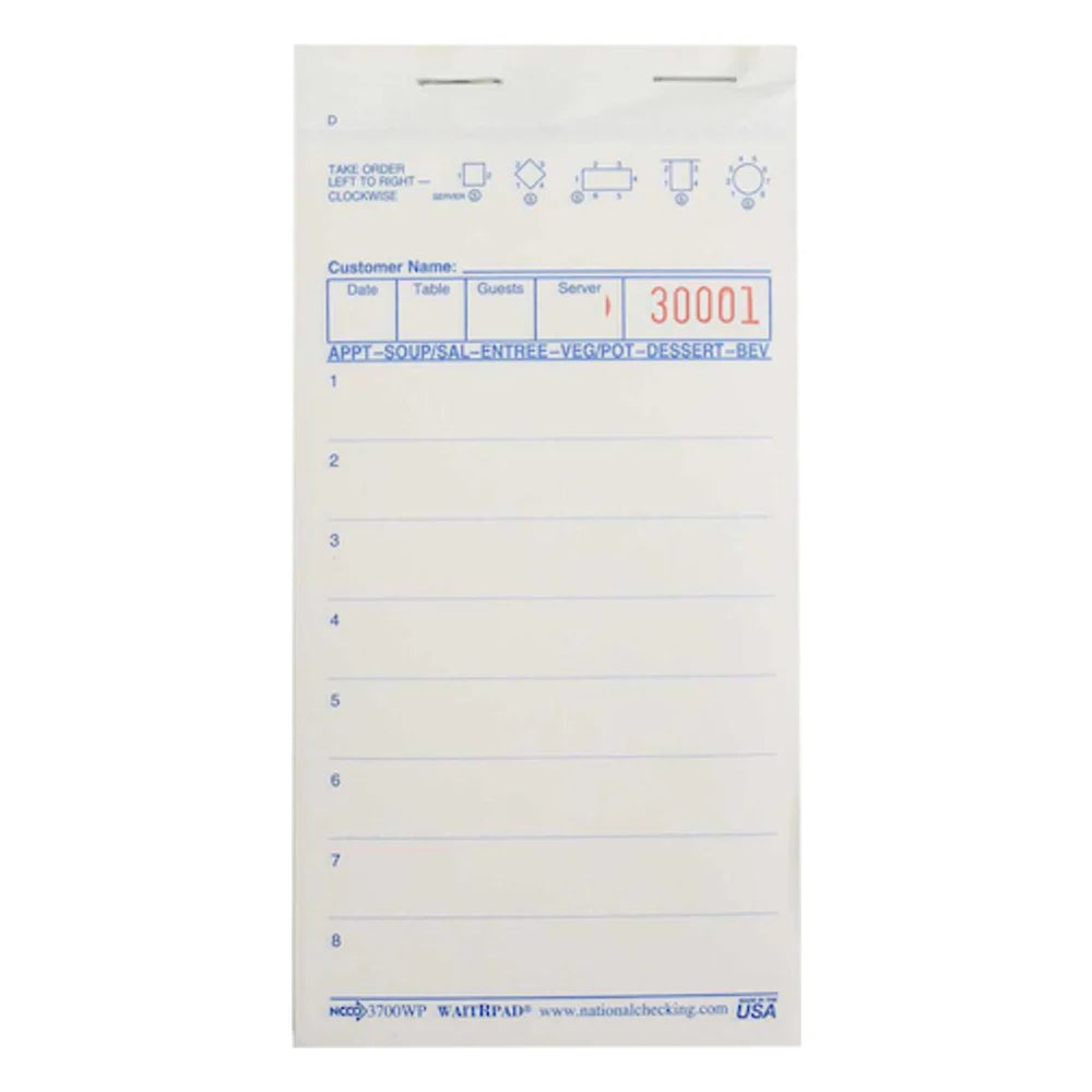 NCCO Waitrpad 3.4 Inch X 675 Inch 11 Line White No Carbon 3 Part White Guest Check, 50 Count — 50 Per Case