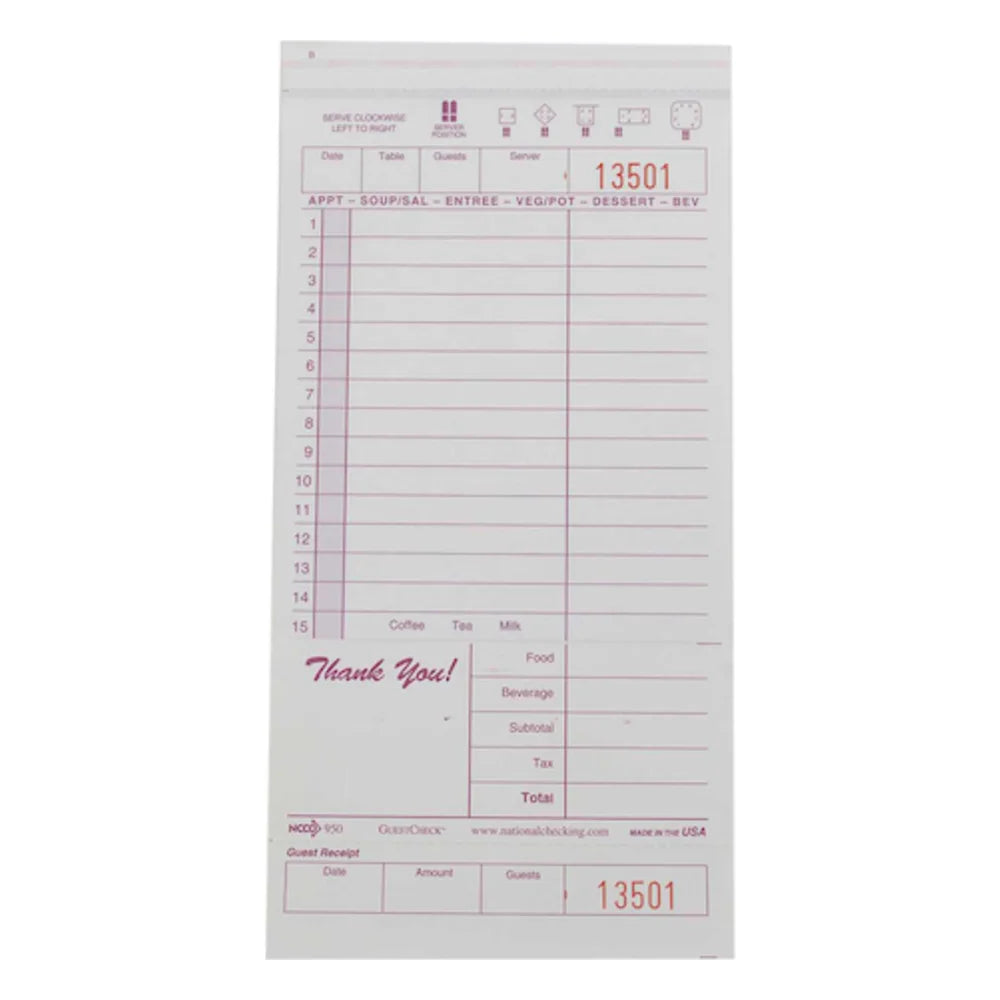NCCO Guest Check No Carbon 2 Part Maroon — 1 Per Case