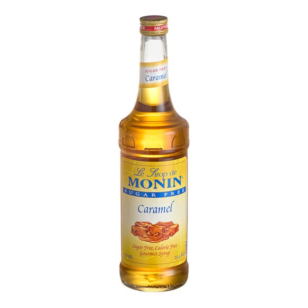 Monin Caramel Sugar Free Syrup; Glass - 750 mL — Case of 12