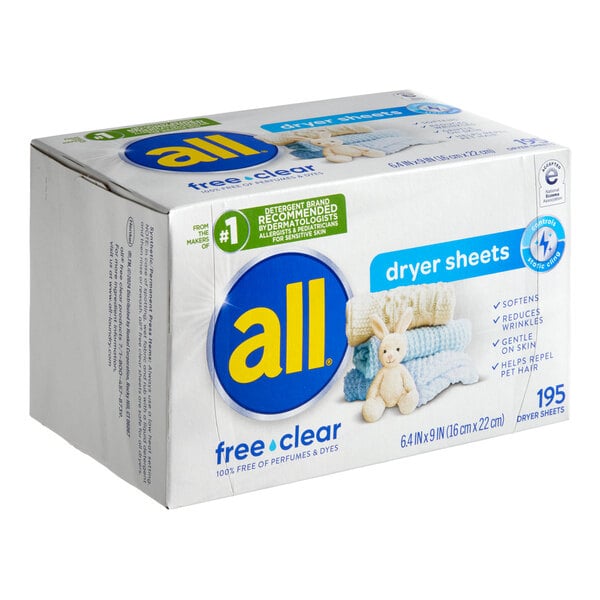 All Free Clear Dryer Sheets - 195 ct — Case of 6