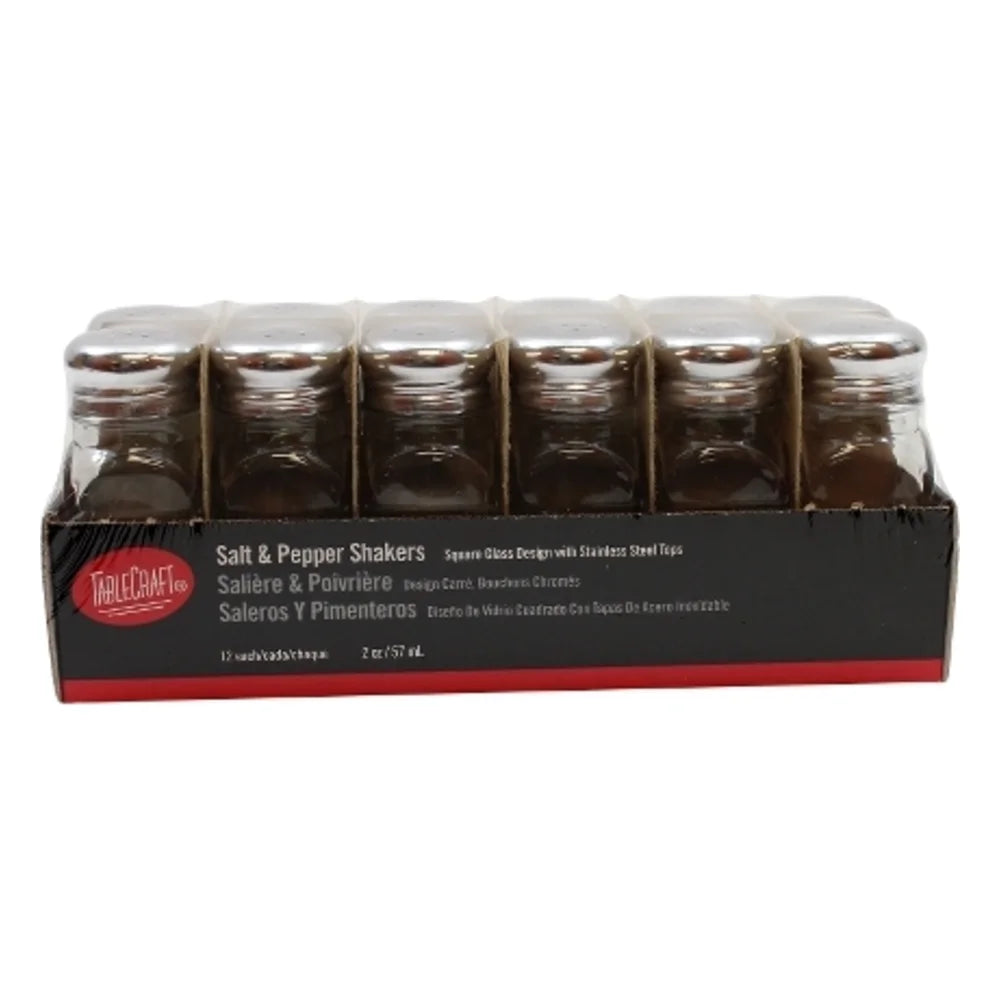 Tablecraft Square Glass Salt And Pepper Shaker, 2 Ounce — 4 Per Case