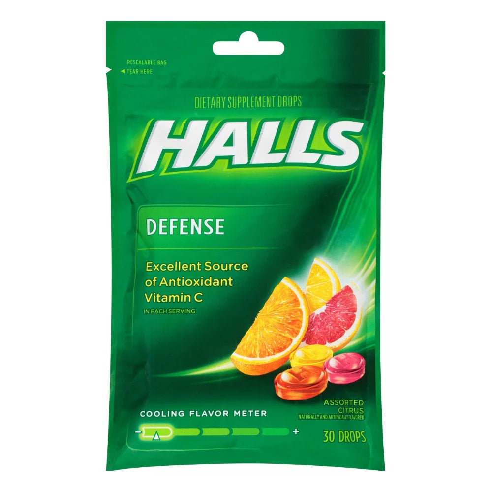 Halls Defense Citrus Cough Drops, 30 Count — 48 Per Case