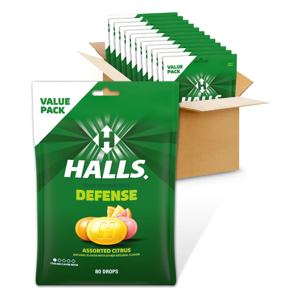 Halls Defense Assorted Citrus Cough Drops, 80 Count — 12 Per Case